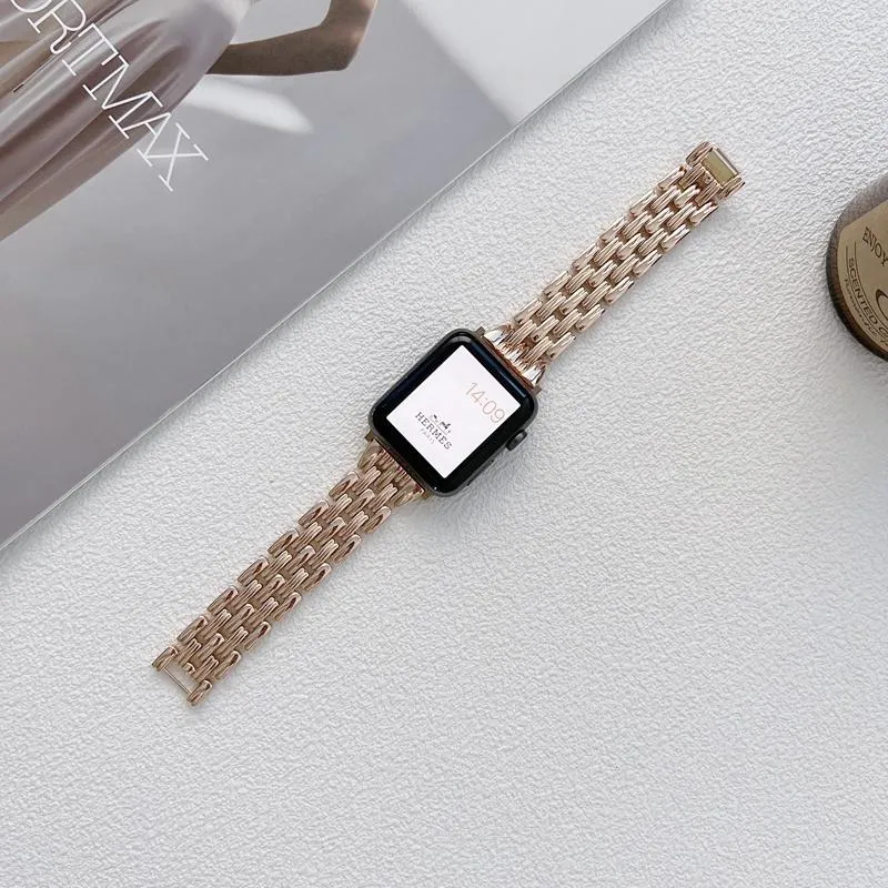 Banda de relógio de luxo Aço inoxidável de aço inoxidável para relógios da Apple Placa de metal Cadeia de chain trend Bright 38 40 41 42 44 45mm Iwatch série 7 6 5 4 3 2