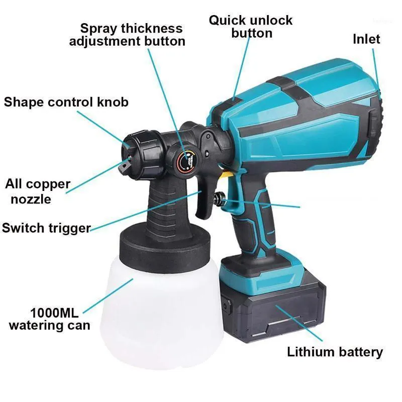 Professional Spray Guns Cordless Electric Gun High Power Home Paint Sprayer 1.8mm Nozzle Easy Spraying Portable 21V 1000ml 850W