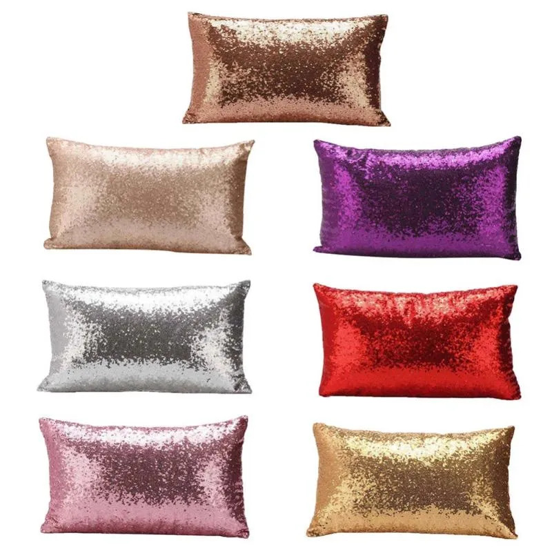 Cushion/Decorative Pillow Solid Glitter Cushion Cover Sequin Bling Throw Case 30 X 50cm Cafe Home Decor For Sofa Seat Decorative Pillows Cov