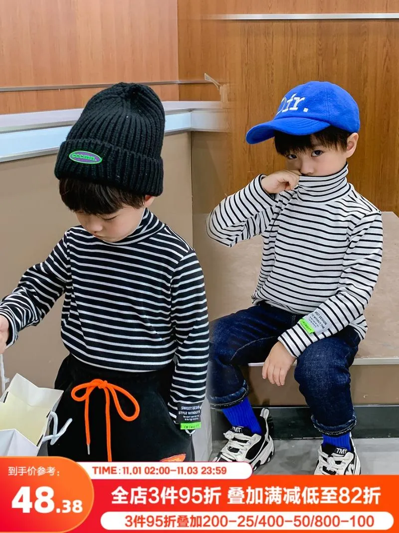 T-shirts pojkar plus sammet tjock varm höghalsad botten skjorta tidvattenvåg koreansk version ren bomull barnkläder vintert-shirts