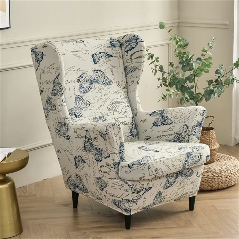 Stretch Wing Chair Cover Butterfly Pattern Spandex fåtölj täcker nordiskt avtagbart avkopplingssoffa Slipcover med sittdyna Cover 220513