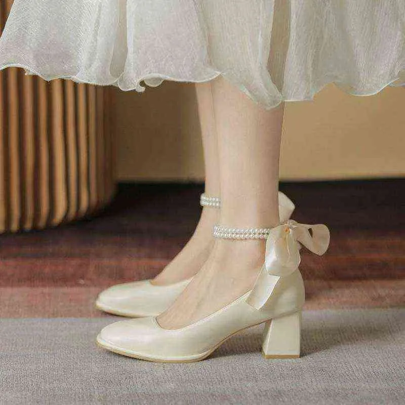 القوس الجنية كعب الرياح كعب سميكة فتاة رئيس مربع الفرنسية ماري جين أحذية واحدة فتاة