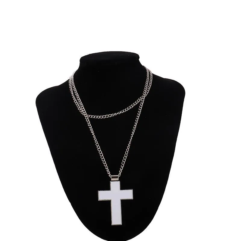 Sublimation Blank Cross Pendant Necklace Personalized Heat Transfer Metal Pendant Hip Hop Fashion Jewelry Accessories