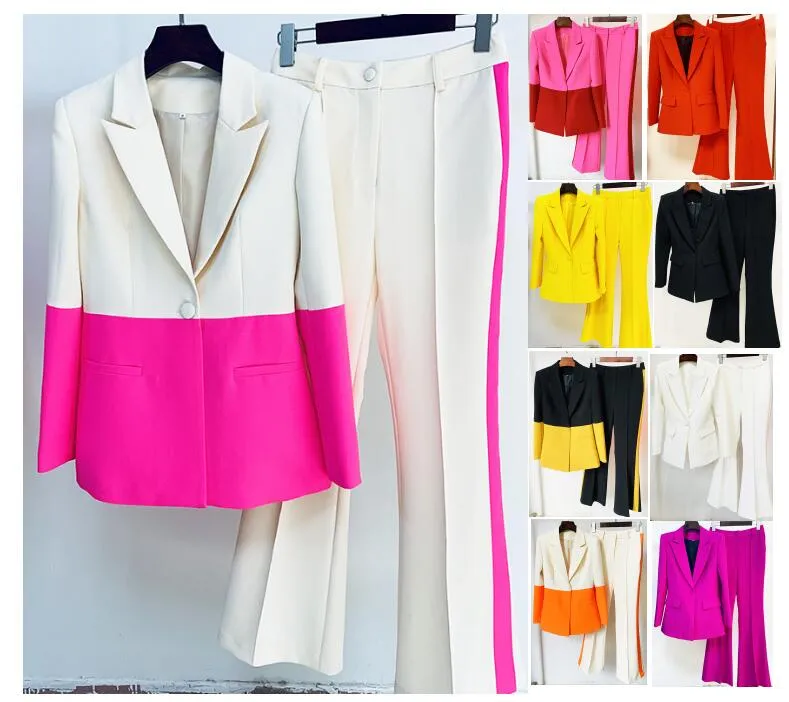 Blazer Blazers Set Siemi Spring Autumn Inverno Due pezzi di due tonalità Slim Woman Slim Jackets Lady Office Tasche di tasca da tasca da taglio 9 Colori