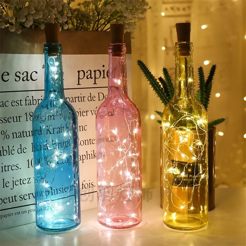 5 -stcs wijnfles kurk led string licht 1m 2m koperdraad Garland Fairy lamp kerst trouwvakantie Decoratie verlichting 220429