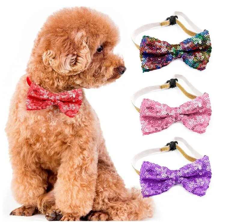 Hundkläder husdjur paljetter bowties katt bow banden justerbara bowties för små medelstora stora hundar katter husdjur grooming tillbehör glitter bowtie