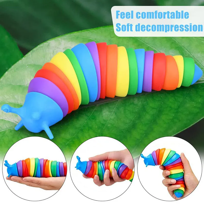 3D Fidget Slug Toys Articulated Flexible Slugs Toy Lexible Articulating Stim Articulated Stretch Sensory Game Wholesale DHL