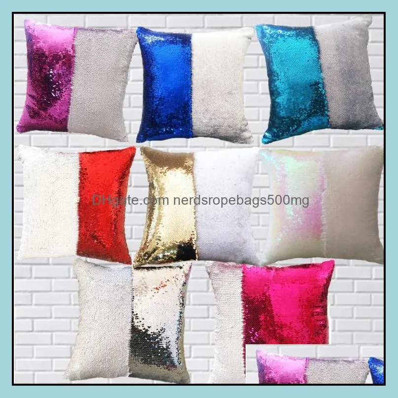 DHL Shipping 12 colors Sequins Mermaid Pillow Case Cushion New sublimation magic sequins blank pillow cases hot transfer printing