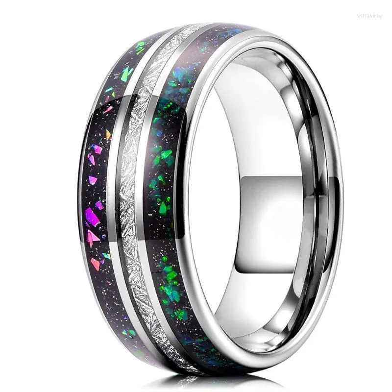 Wedding Rings Fashion 8MM Men Galaxy Tungsten Carbide Ring With Created-opal & Meteorite Inlay Men's Band Size 6-14Wedding Brit22