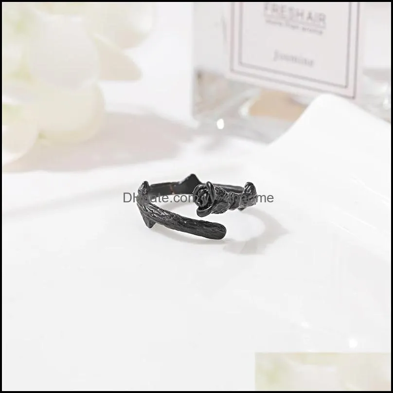 Gun Black Plated Rose Flower Rings for Women Jewelry Adjustable Joint Ring Circle Women Christmas Party Gift