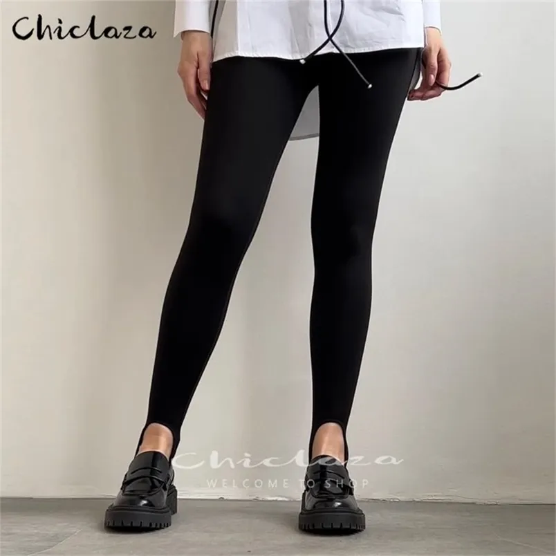CHICLAZA Spring Autumn Women Vintage Black Elastic Leggings Casual High Waist Basic All-Match Slim Pants Female 220812