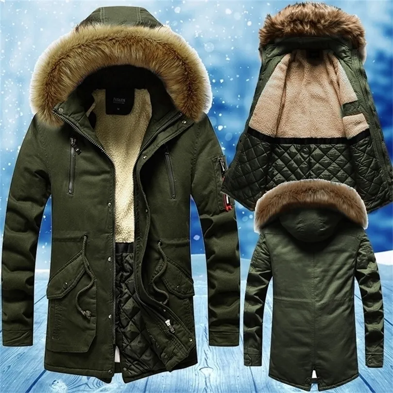 Men's Winter Parkas Fur Collar Long Jacket Thick Winter Outdoor Jacket Mens Warm Cotton Coat Hooded Windproof Outwear Jacket 201126