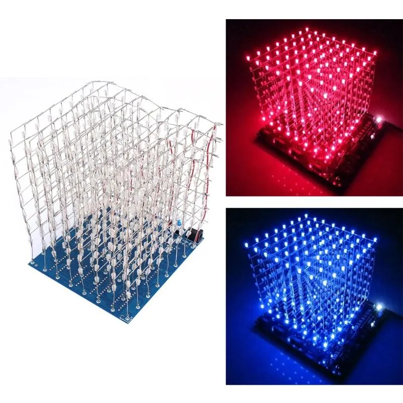 테이블 램프 보드 스퀘어 3D LED 큐브 키트 DIY 8x8x8 3mm 흰색 블루 레드 옐로우 그린 라이트 테이블