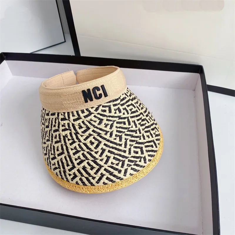 Ontwerpers Letter Caps Vrouwen Tophoed Fashion Sunhat Strawhoeden Zwarte hoofdband Verstelbare luxe honkbalkap emmer hoed