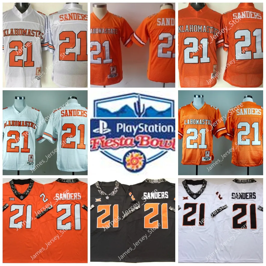 21 Barry Sanders Jersey Mens Vintage 1986-1988 Oklahoma Eyalet Kovboyları Kolej Futbol Formaları 21 Barrysanders Üniversitesi Dikişli Futbol Giysileri NCAA KOLEJİ