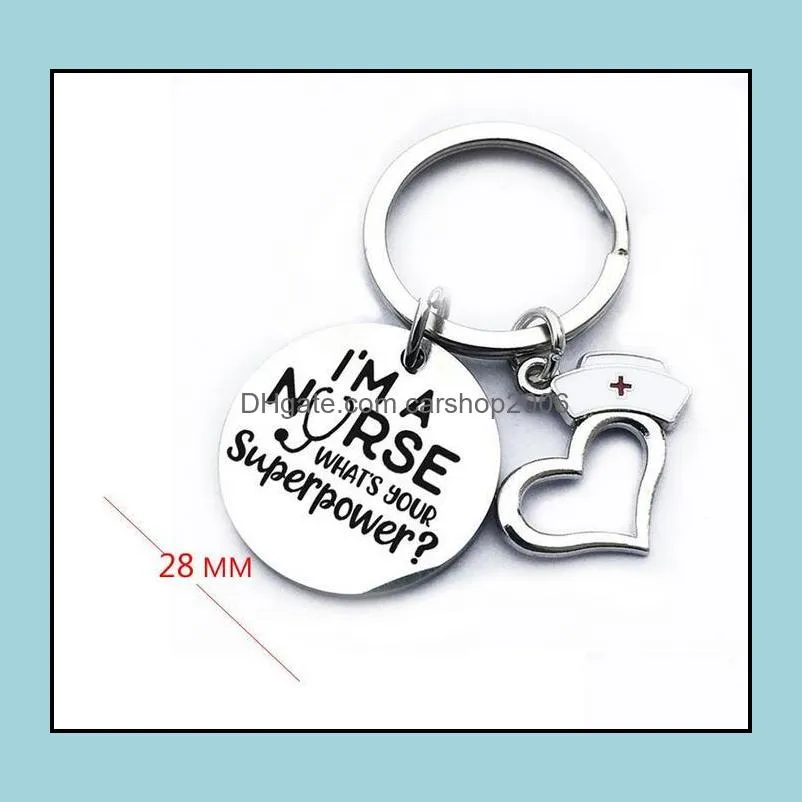 Stainless Steel Nurses Keychain I`m A Nurse Round Keyring Medical Student Gift Jewelry Accessory 28MM Key Chain Wholesale