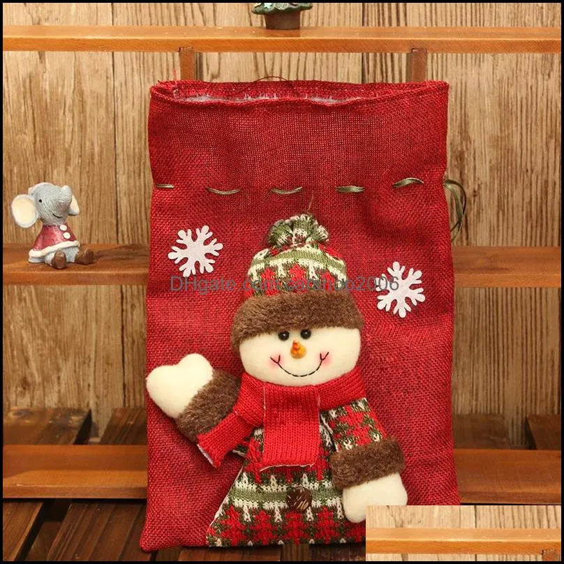 christmas candy bag cute christmas-gift bags brushed fabric drawstring handbag christmas-pocket decoration