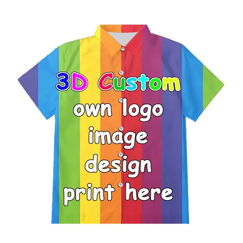 Customized EU US Size 3D Print Men Women Clothes Diy Your Own Design Button Shirts Hip Hop Hawaiian Shirt Factory Drop 220707