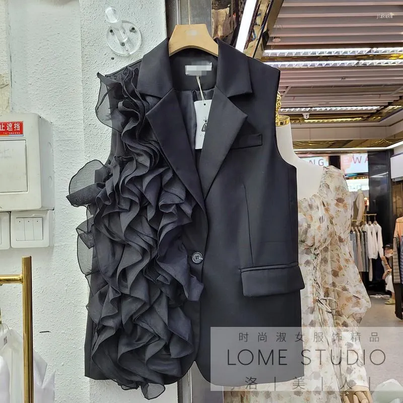 Coletes femininos floral gótico preto longo colete para mulher 2022 outono inverno designer de luxo roupas femininas harajuku kpop estilo coreano