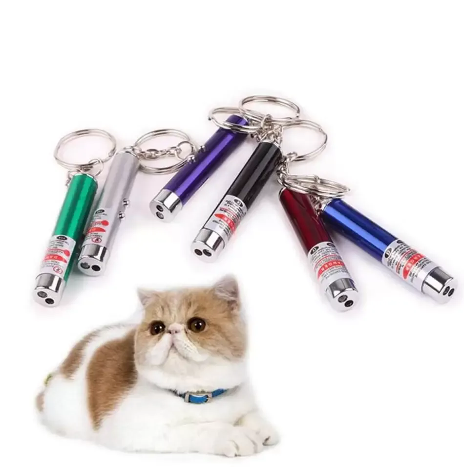 Mini-Katze, roter Laserpointer, lustiges LED-Licht, Haustier-Katzenspielzeug, Schlüsselanhänger, 2-in-1, Tease-Katzen-Stift