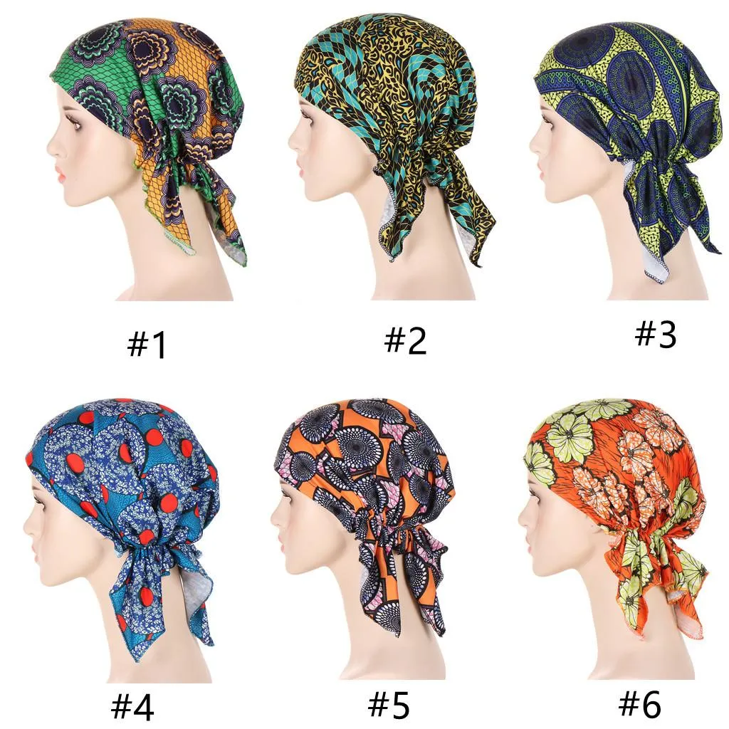 Bonnet imprimé africain Turban queue incurvée casquette d'avion musulman Hijab chapeaux bandeau Bandana foulard enveloppe cheveux