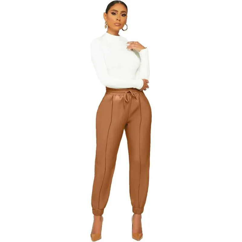 Pekoe Women s High Waist Brown Harem Pants in Solid Colors