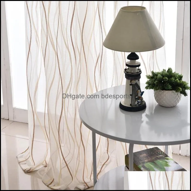 2020 New Europe Style Fashion Design Printed Striped Curtain Tulle Fabrics for Bedroom Window Sheer Curtains