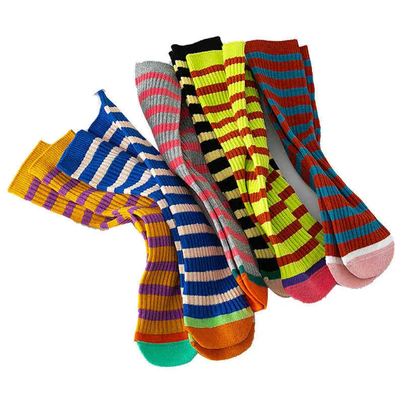Spring Y New Children Socks Without Heel Straight Students Striped Color Adjustment Baby Socks J220621