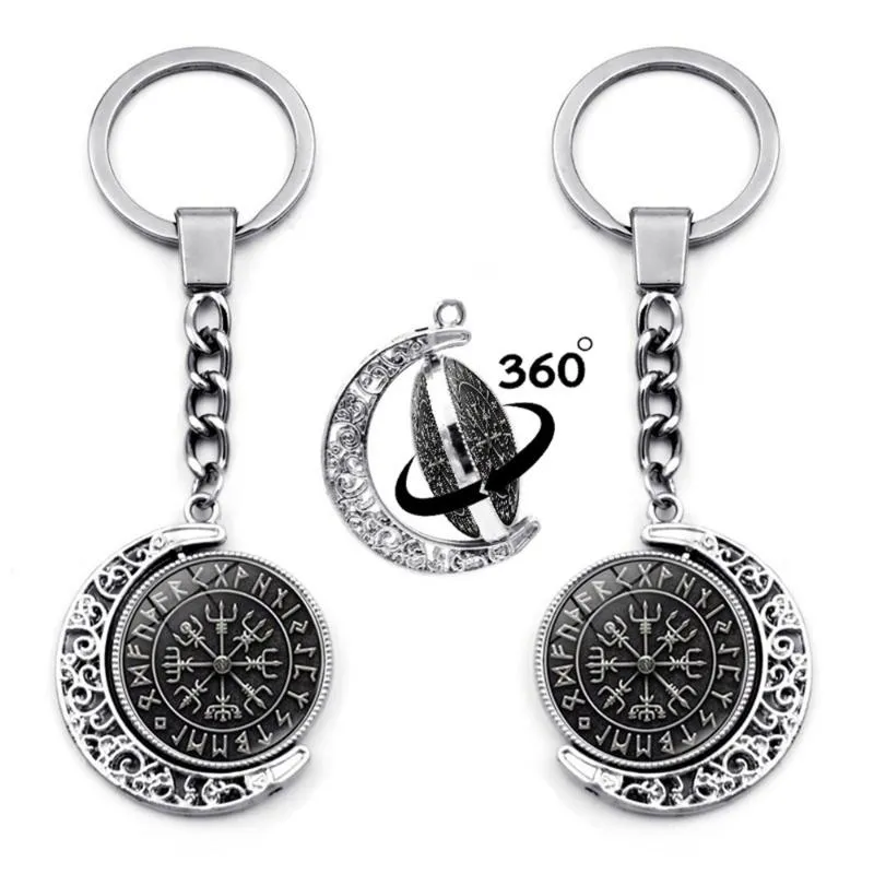 Porte-clés Vegvisir Viking Pirate Charms 360 Degrés Rotation Lune Pendentif Boussole Porte-clés Porte-clés Porte-clés Pour Clés MenKeychains