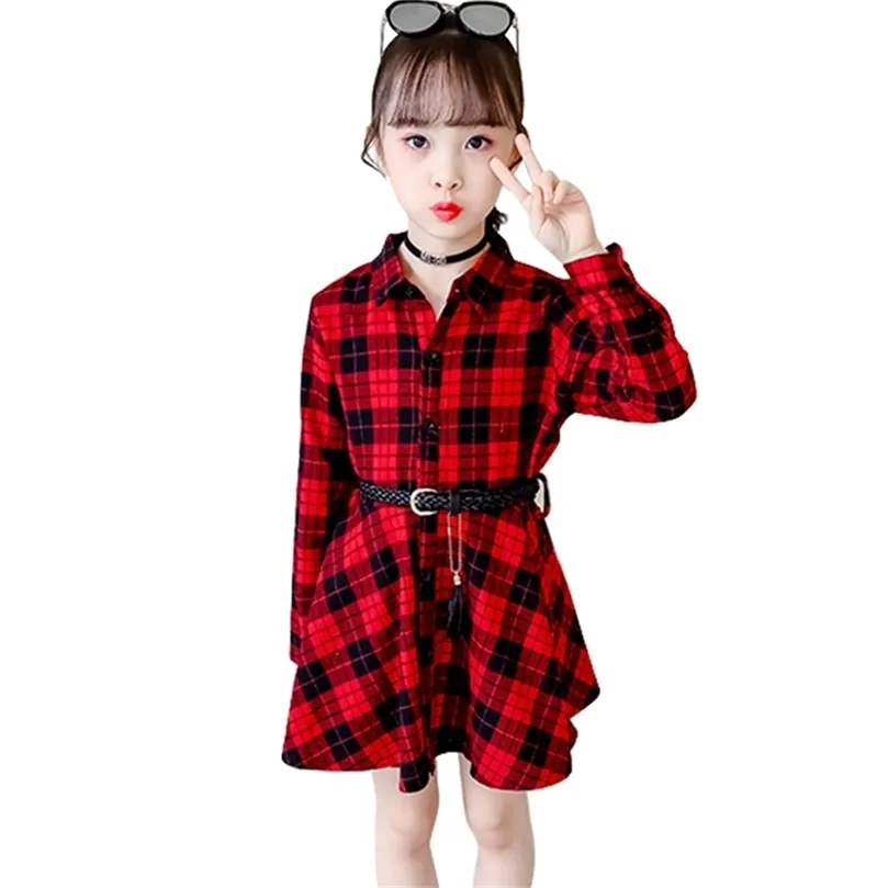 Vestido para meninas Padrão xadrez de menina menina vestido de outono Inverno Crianças vestir roupas casuais para meninas 6 8 10 12 14 210329