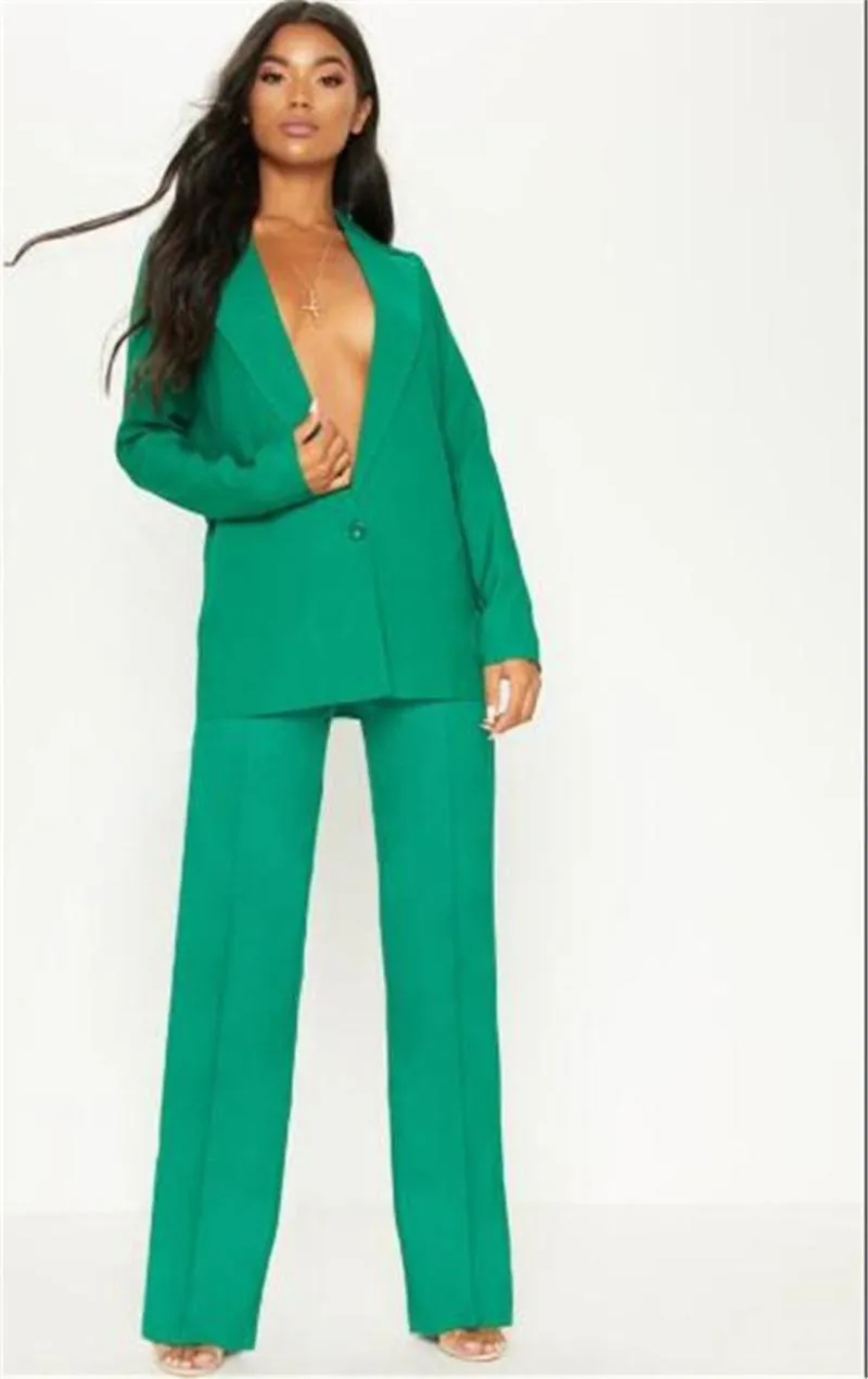レディースツーピースパンツグリーン女性パンツスーツジャケットビジネスパンツスーツオフィスユニフォームスタイルの女性ズボンスーツカスタムメイドウーマン