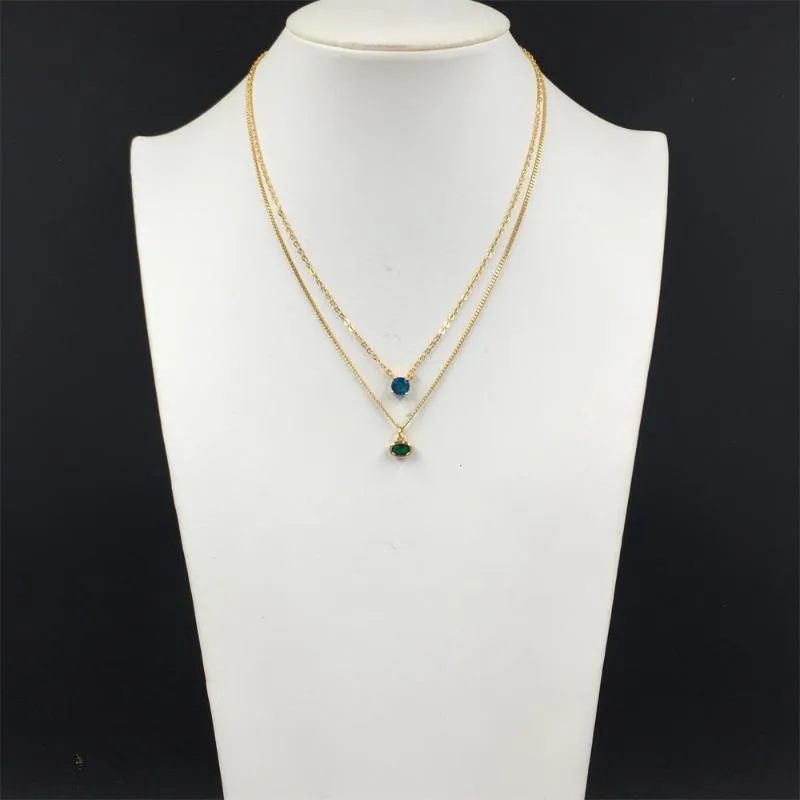 Pendant Necklaces Luxury 18K Gold Plated Blue Green CZ Zirconia Charm Layered Necklace For Women Party Decoration Lovely Elegant Gorgeous Je