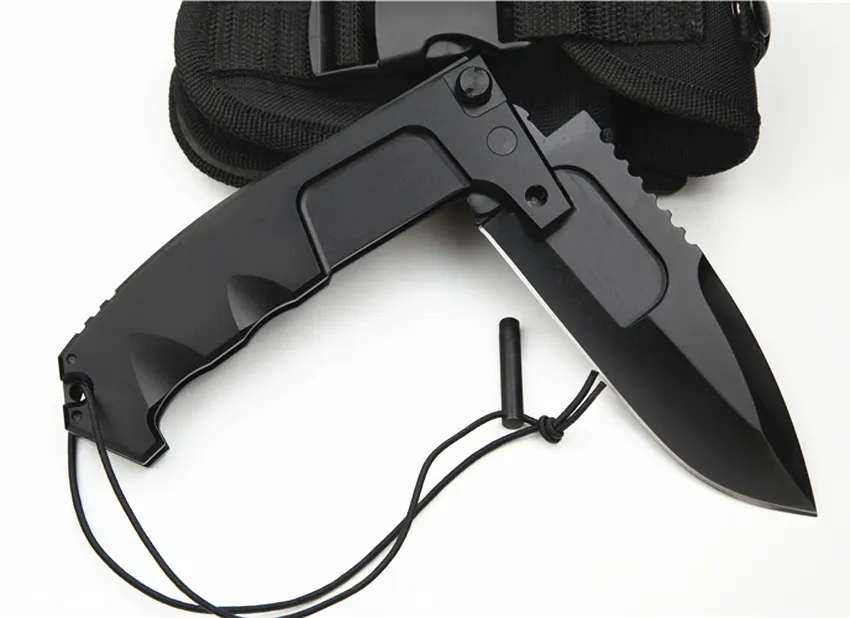 Promotion ER Survival Tactical folding knife N690 Drop Point Black Blade 6061-T6 Handle Knives With Nylon Bag