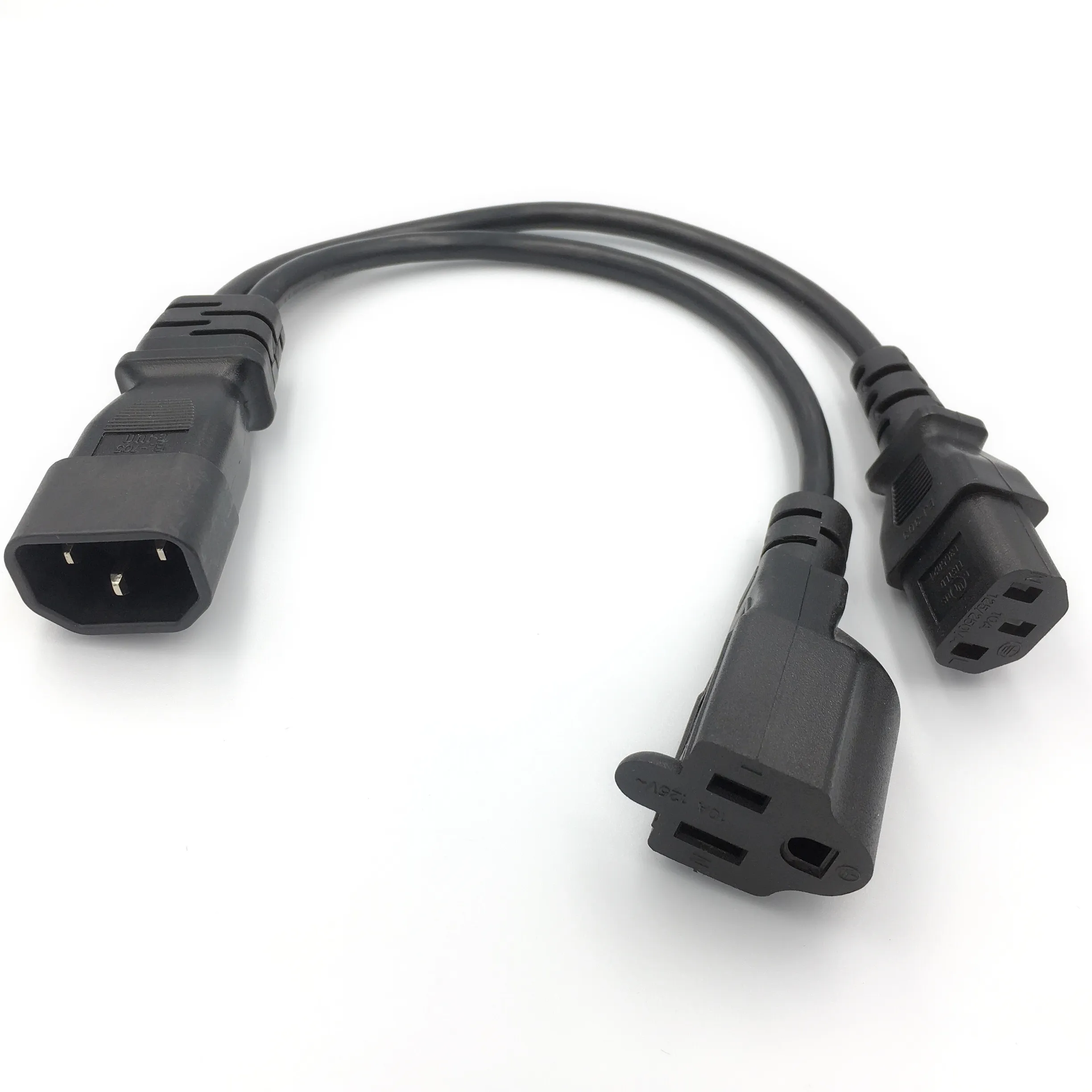 Power Y-Splitter-Adapterkabel IEC 320 C14 auf US Nema 5-15R plus C13 C14-Dual-Outlet-Kurzkabel