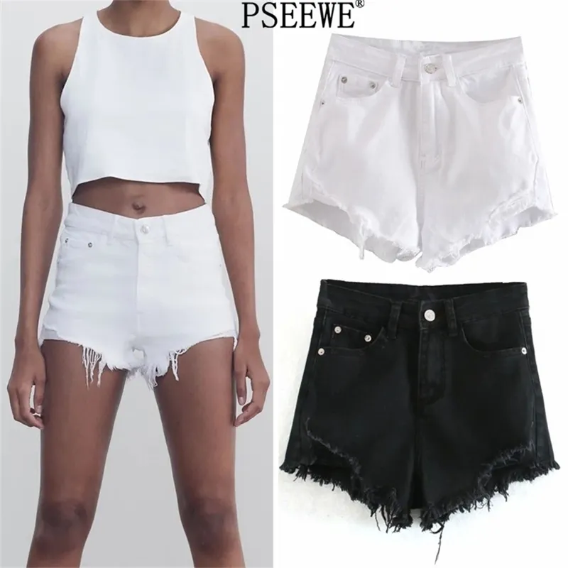 Summer Shorts Women White High Waist Denim Female Jeans Fashion Frayed Hems Casual Black Short Pants Woman 210519 W220322
