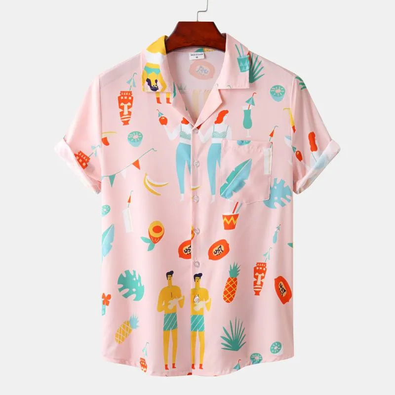 Mäns casual skjortor herr rosa hawaiian blommig skjorta sommar kort ärmknapp ner strand män fest semester semester kemis homme 3xlmen's