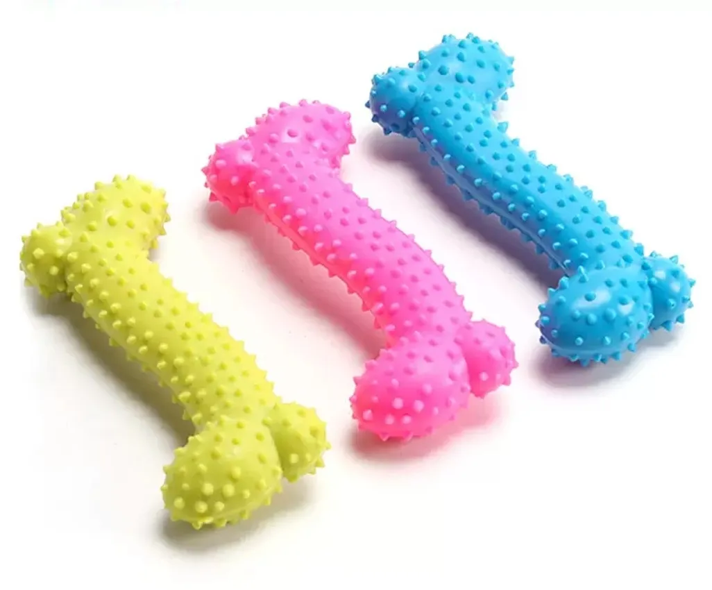 Dog Toys Pet Toys Lovely Rubber Pet Dog Bone Bite Resistant Teeth Cleaning Chew Toy 3 Bright colors