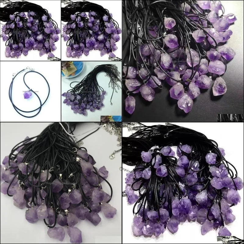 Natural Amethyst Rough Stone Crystal Pendant Necklace Energy Stones Healing Meditation Yoga Gift Wholesale