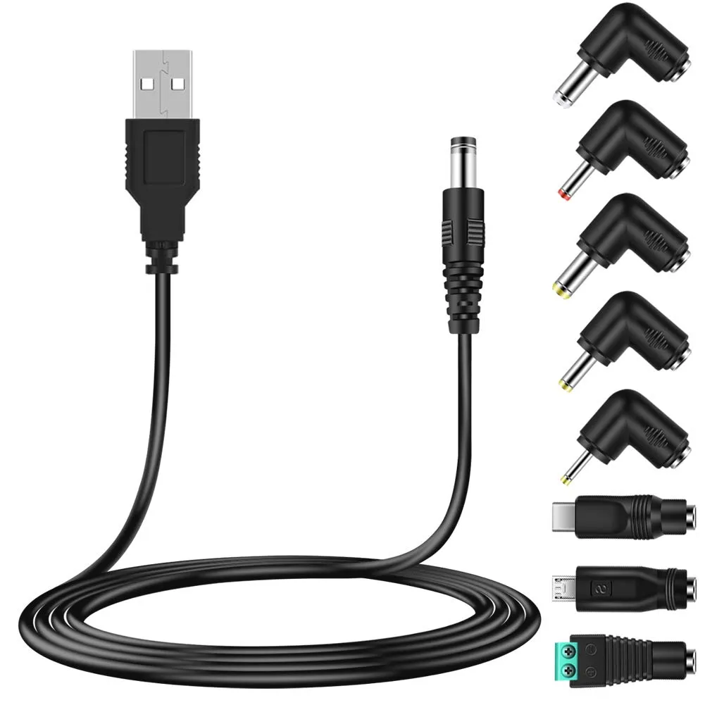 5V USB -nätsladd, till DC Power Cable med åtta typerkontakter för Samsung Galaxy, LG, Moto och andra Android -telefoner, surfplatta