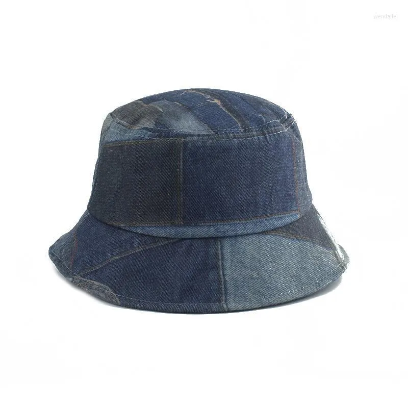 Bérets Mode Patchwork Denim Seau Chapeau Femmes Hommes Randonnée Pêche Soleil Printemps Été Vintage Pêcheur Gorro Hip HopBérets Wend22