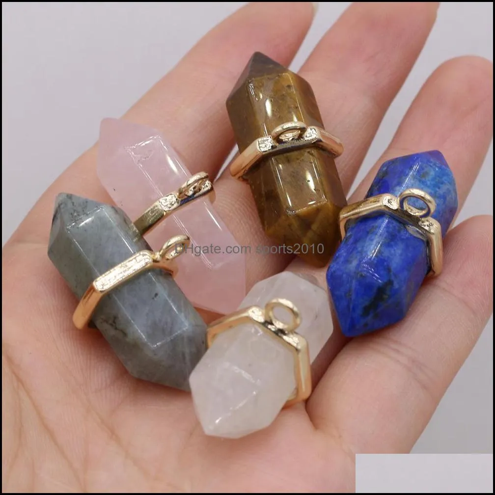 natural stone hexagon charms rose quartz healing reiki crystal pendant diy necklace earrings women fashion jewelry finding 17x35mm sports2010