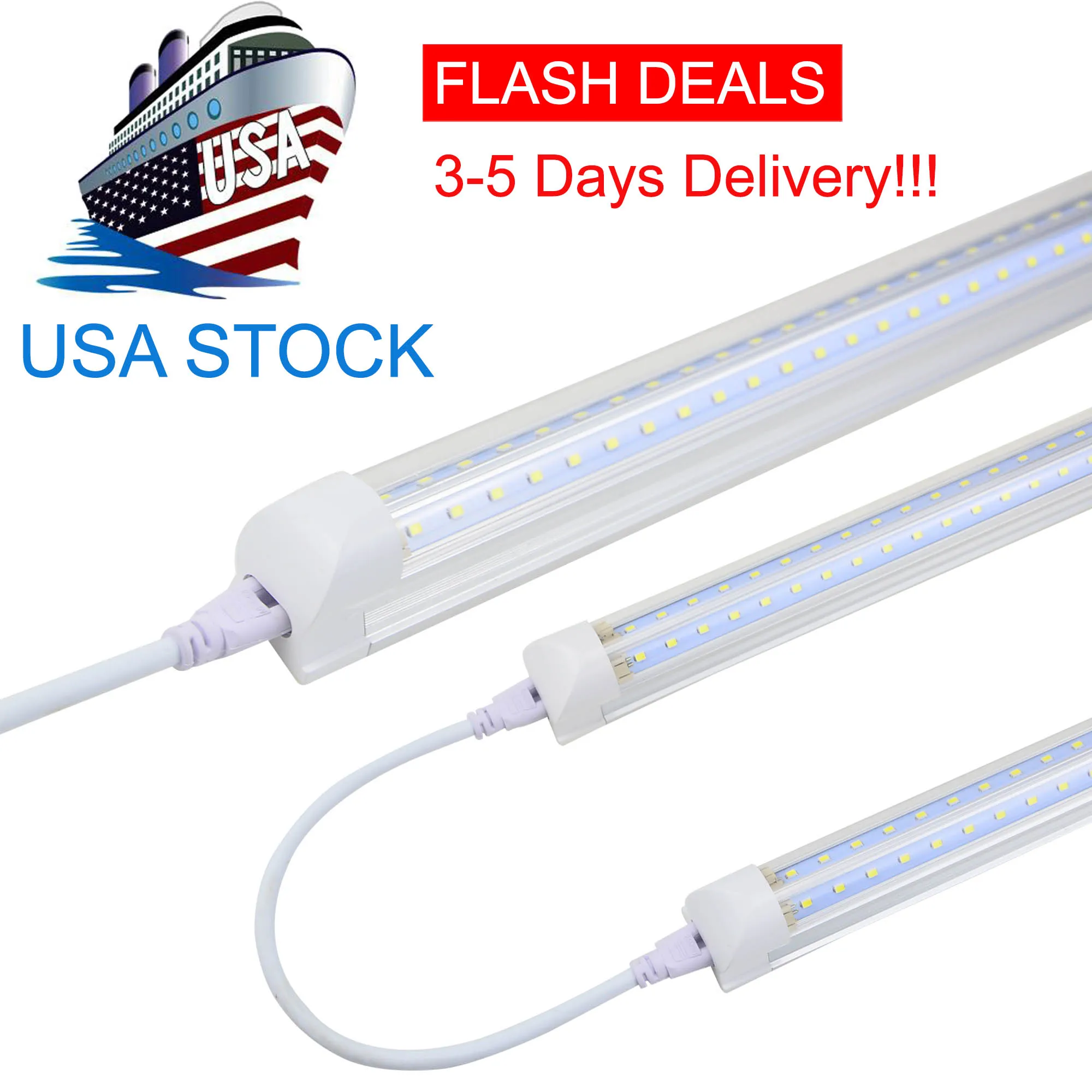 8ft LED Tube Light Shop Lights Fixture 6500K Super Bright White Clear Cover Hög Output Double Row V Form 270 graders belysning för garage lagerverkstad