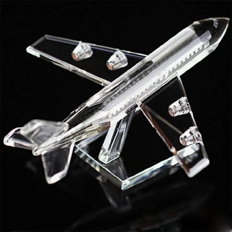 Beautiful Crystal Airplane Model Miniature Glass Plane Aircraft Crafts Office Home Decoration Christmas Gift T200703