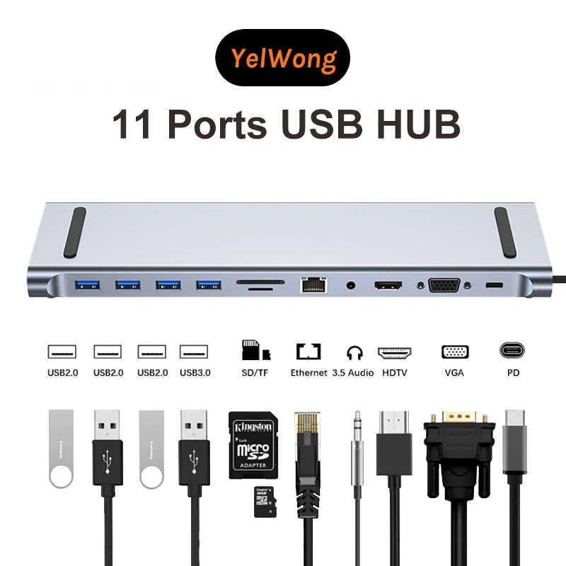 4/5/8/11 In 1 Typ C Dock USB C Hub 3,0 Splitter Multiport Adapter 4K HDMI  RJ45 SD/TF VGA PD Für Laptop IPad Xiaomi Von 6,61 €