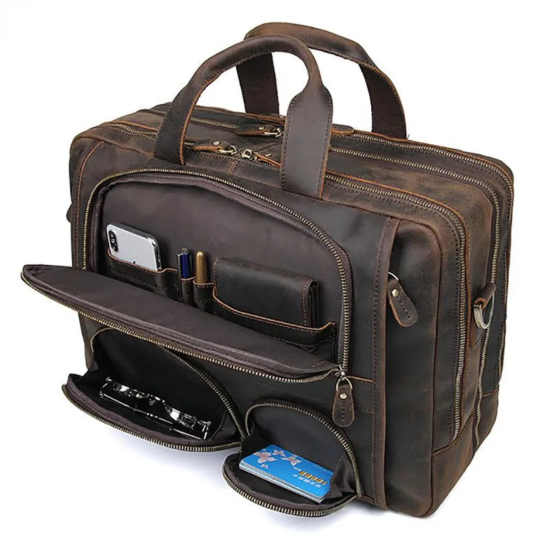 Sacs Duffel multifonction fourre-tout Vintage mâle grand sac à bandoulière en cuir véritable hommes porte-documents 17 "ordinateur portable voyage d'affaires