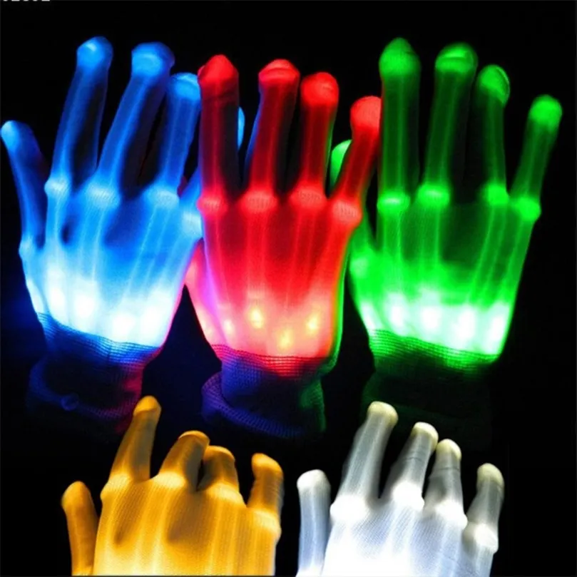 LED GLOVES NEON GUANTES GLOWING HALLOWEEN PARTY PROPS LUMINOUS FLISSING SKULL GLOVES STAGEコスチュームクリスマスサプライ220527