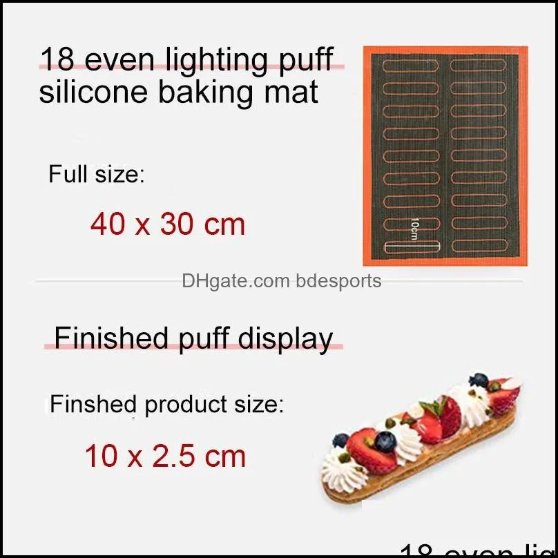 Rolling Pins & Pastry Boards Silicone Mat 18 Eclair Non Stick Puff Perforated Liner Pad Macaron Cookie Bread Mold For Baking Tools Oven