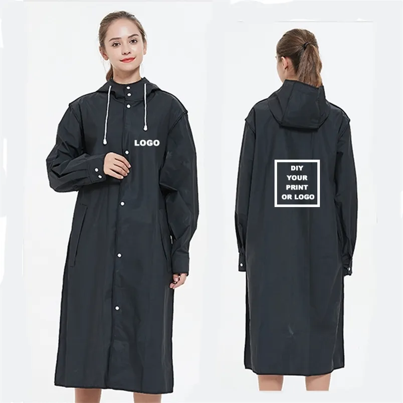 Yuding Women Raincoat Black Fashion Rainwear Print Rain Coat for Girls Long Jackets Cannebecustomized Waterdichte Poncho 220704