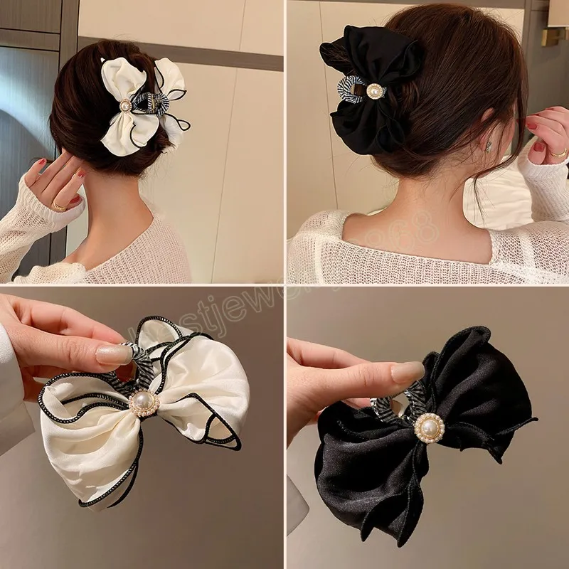 Ribbon Bow Pearl Hair Claw Fashion Cute Hair Clip For Women Grils Hairpins Clamps Barrettes Hair Accessories Gifts