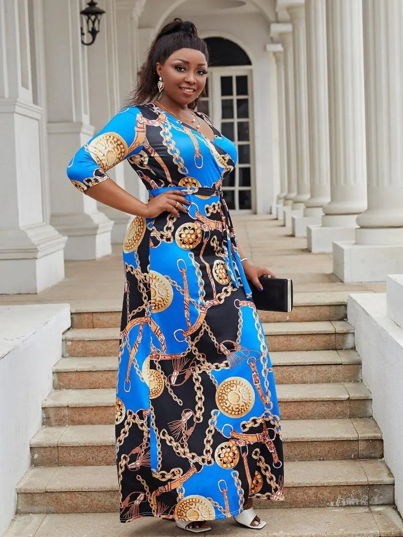 Robes Grande Taille Robe Ceintur e Col Surplis Imprim Cha ne